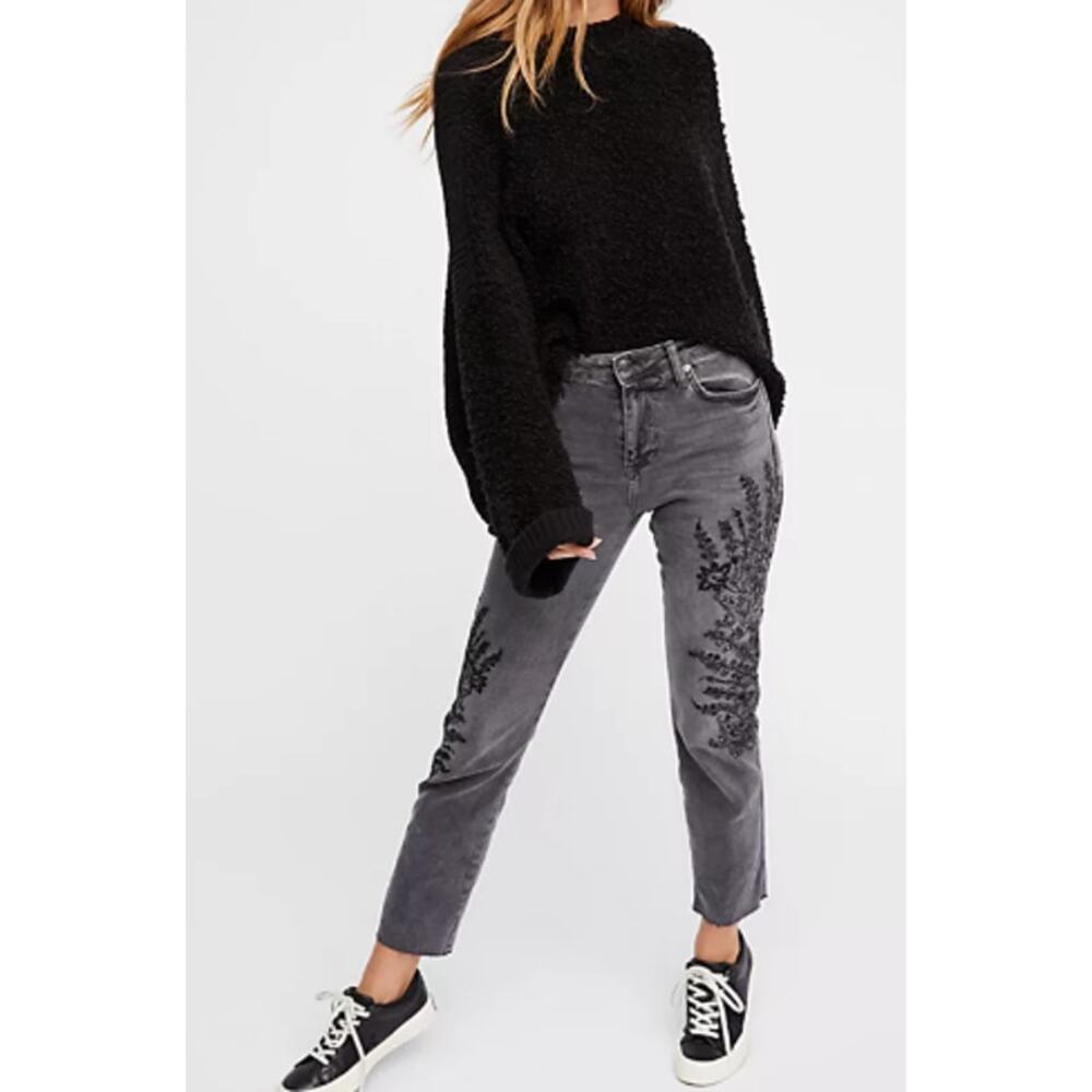 We The Free People Embroidered Girlfriend Jeans